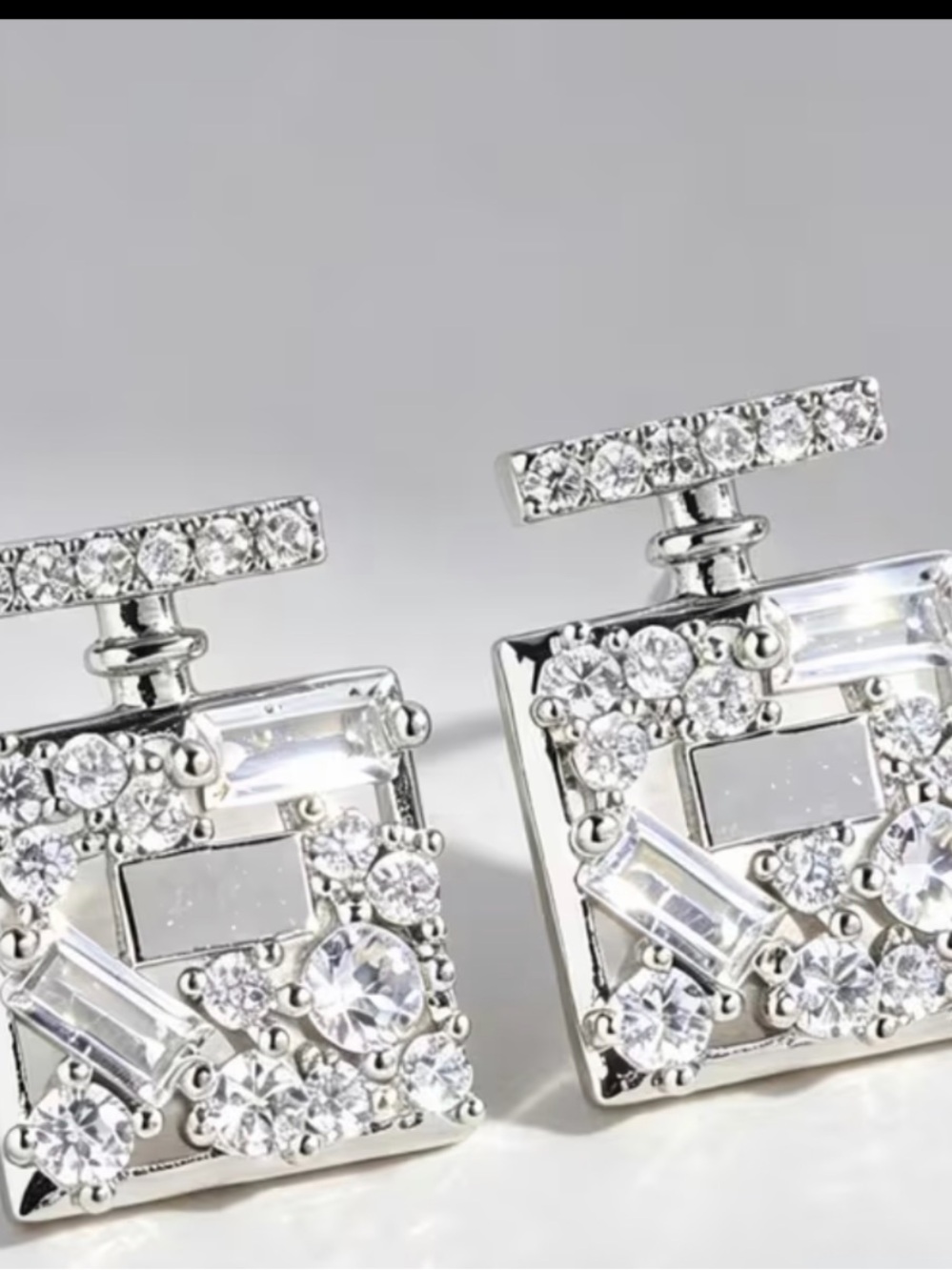 Crystal Square Silver-Tone Earrings - NWT perfume bottle shape earrings